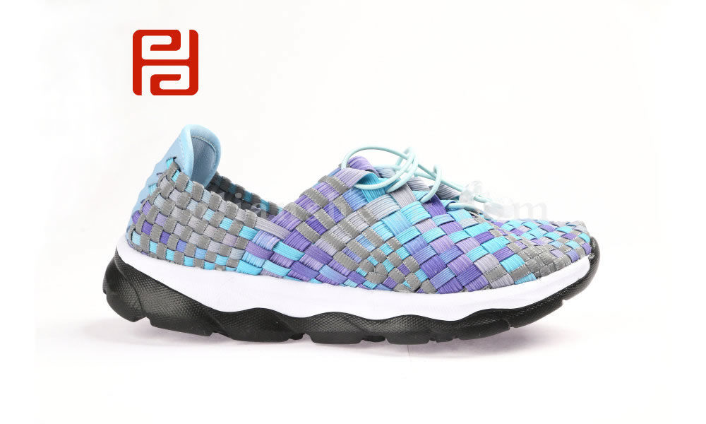 福连升时尚休闲女鞋潮流编织弹力面炫彩拼色女鞋图片
