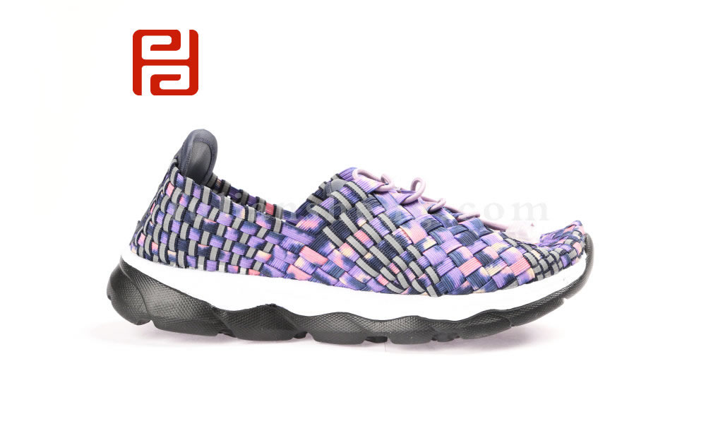 福连升时尚休闲女鞋潮流编织弹力面炫彩拼色女鞋图片