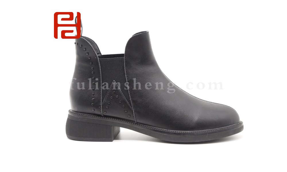 福连升2020冬季新款女牛皮真皮英伦风网红一脚蹬及踝靴图片