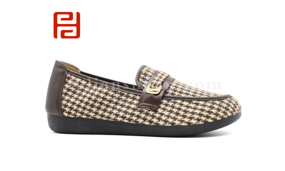 舒适休闲女鞋格子布面料棉麻里布春季单鞋女鞋