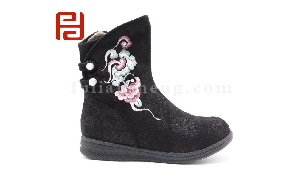 福连升老北京布鞋女鞋冬加绒保暖传统中国风刺绣靴子图片