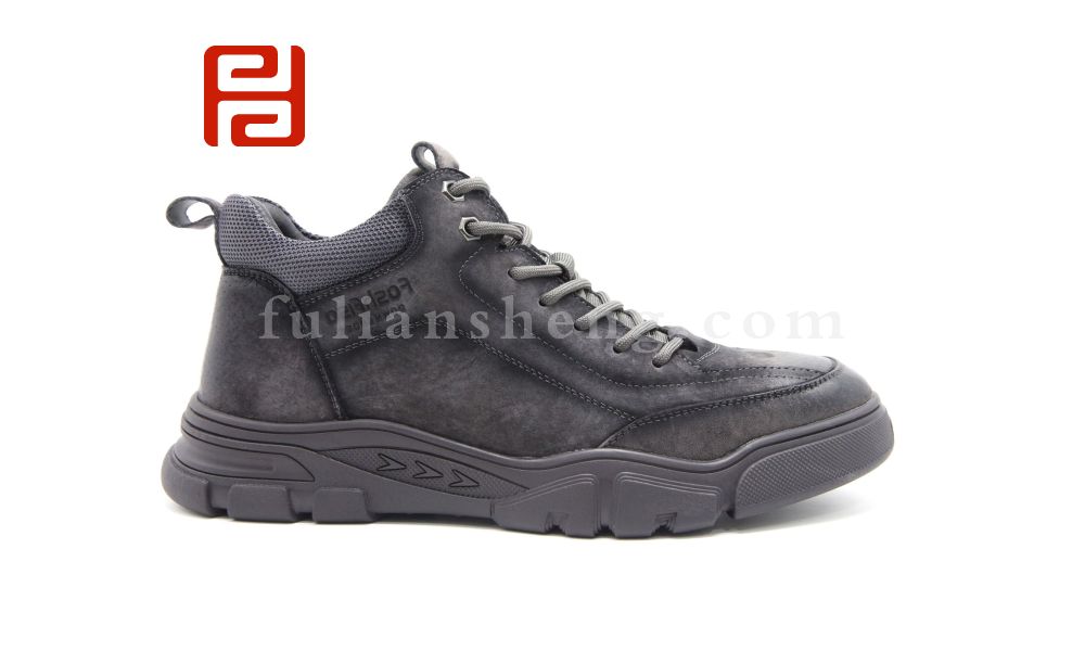 福连升休闲鞋冬加绒男鞋工装风靴子皮面男靴图片