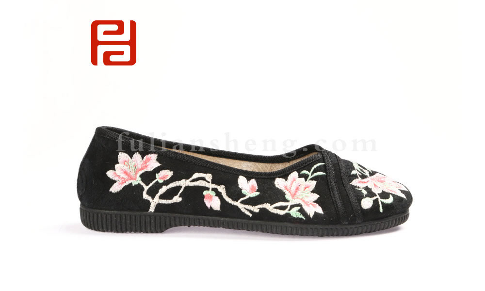 福连升女士花朵刺绣复古中国风浅口单鞋老北京布鞋(图4)